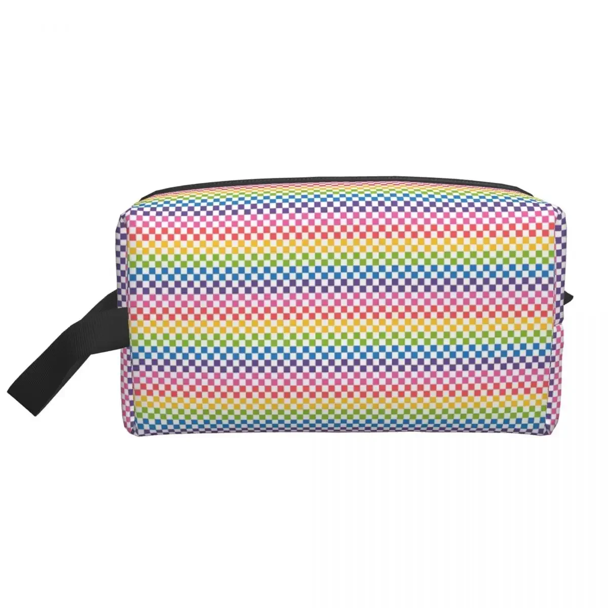 Rainbow Squares Pattern Checkered Travel Cosmetic Bag for Women Makeup Toiletry Organizer Lady Beauty Storage Dopp Kit