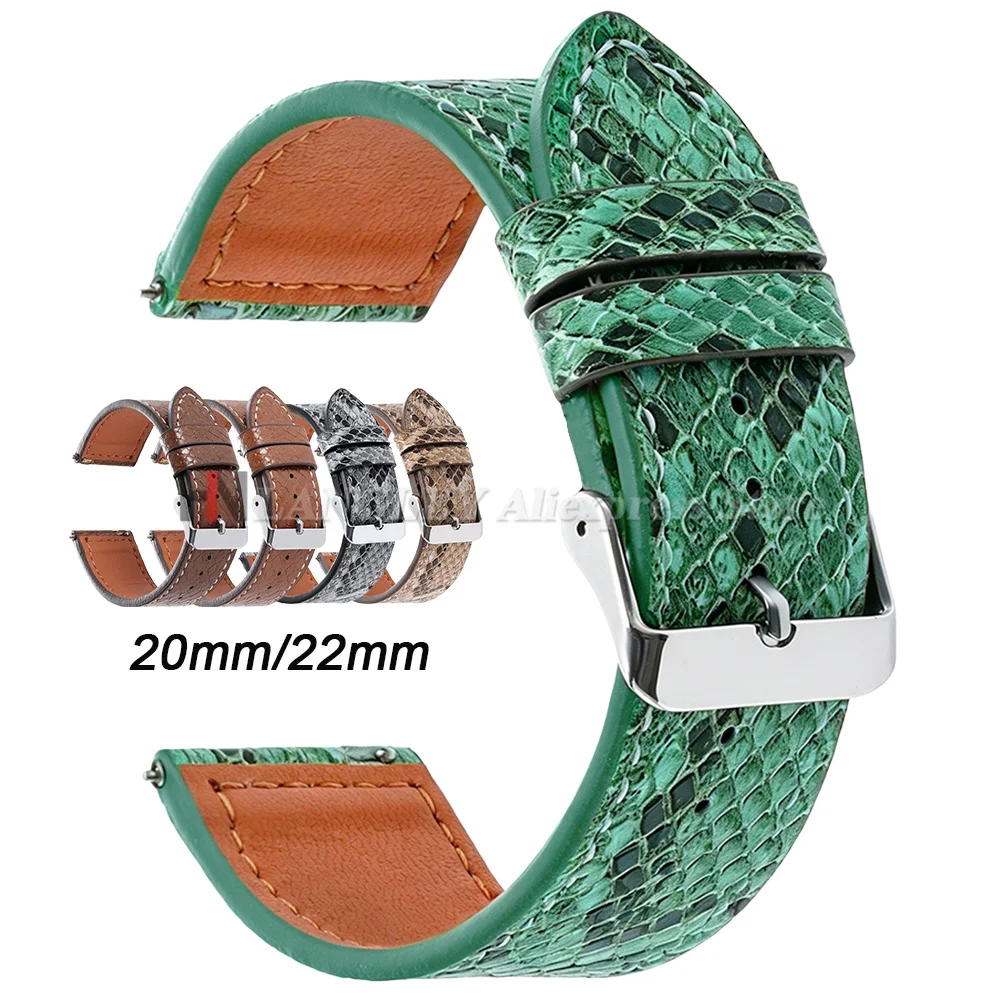 Handmade Snake Pattern Leather Strap 20mm 22mm Black Green Business Genuine Leather Strap Ultra Thin and Soft Watch Accessories