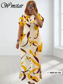 Wmstar 여성용 플러스 사이즈 드레스, 프린트 반팔, 패션 파티, 바디콘 스트레치 단추, 맥시 원피스, 도매 직송
