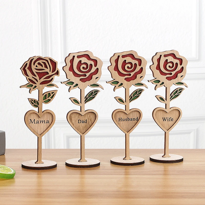 1Pcs Wooden Mama Rose Desktop Ornament 3D Carved Rose Flower Mother\'s Day Gift Wife Mom Dad DIY Gift Mother\'s Day Home Decor