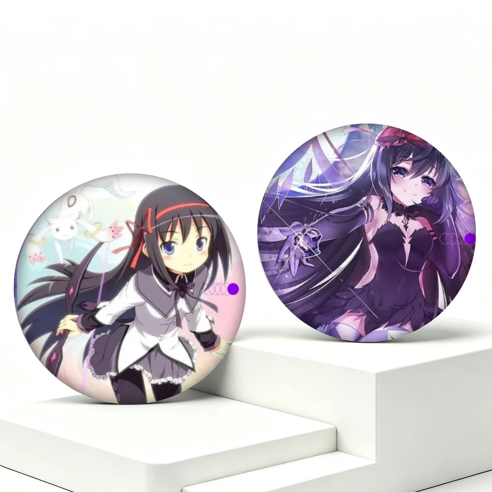 58mm Homura Akemi Anime Badge Brooch, Madoka Magica Round Tin Button Pin, Lapel Pin for Clothing Backpack Otaku Gift