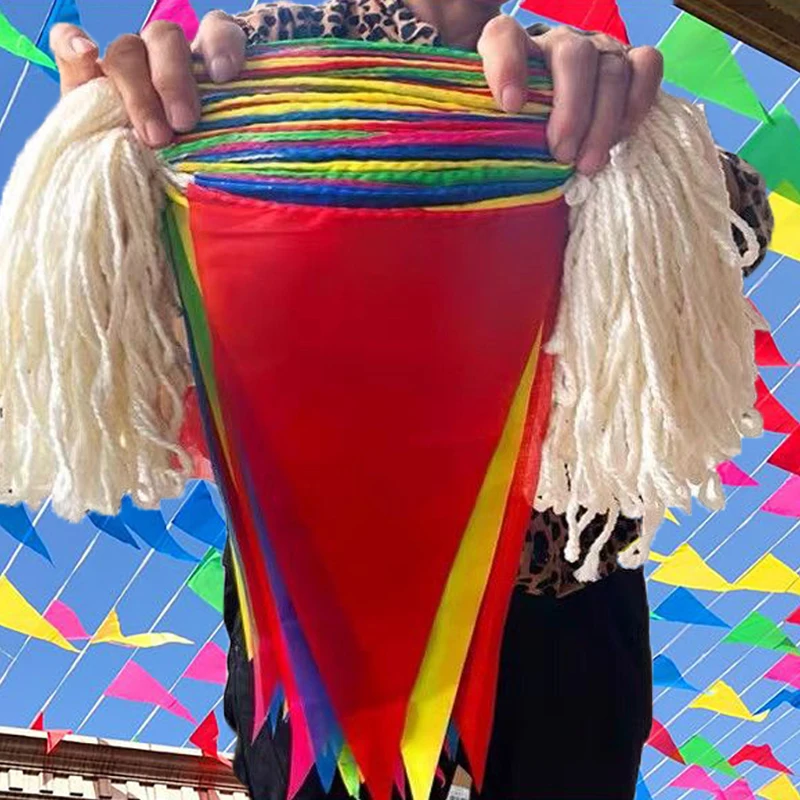 50/300M Multicolors Triangle Flags Bunting Banner Nylon Fabric Pennants Outdoor Wedding Hanging Decoration Party Supplies