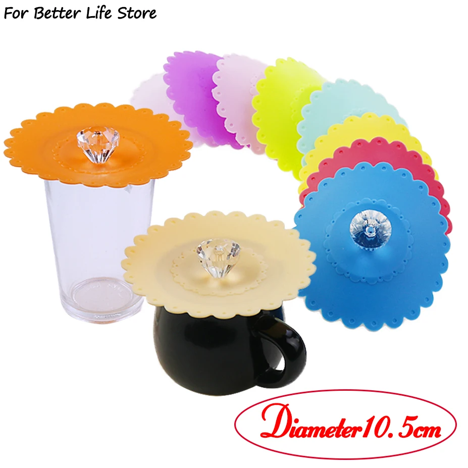 1PC 10.5CM 30G Diamond Soft Silicone Sealed Cover For Glass Cup  Coffee Anti-Dust Mugs Cap Lid  Leakproof Washable And Reusable