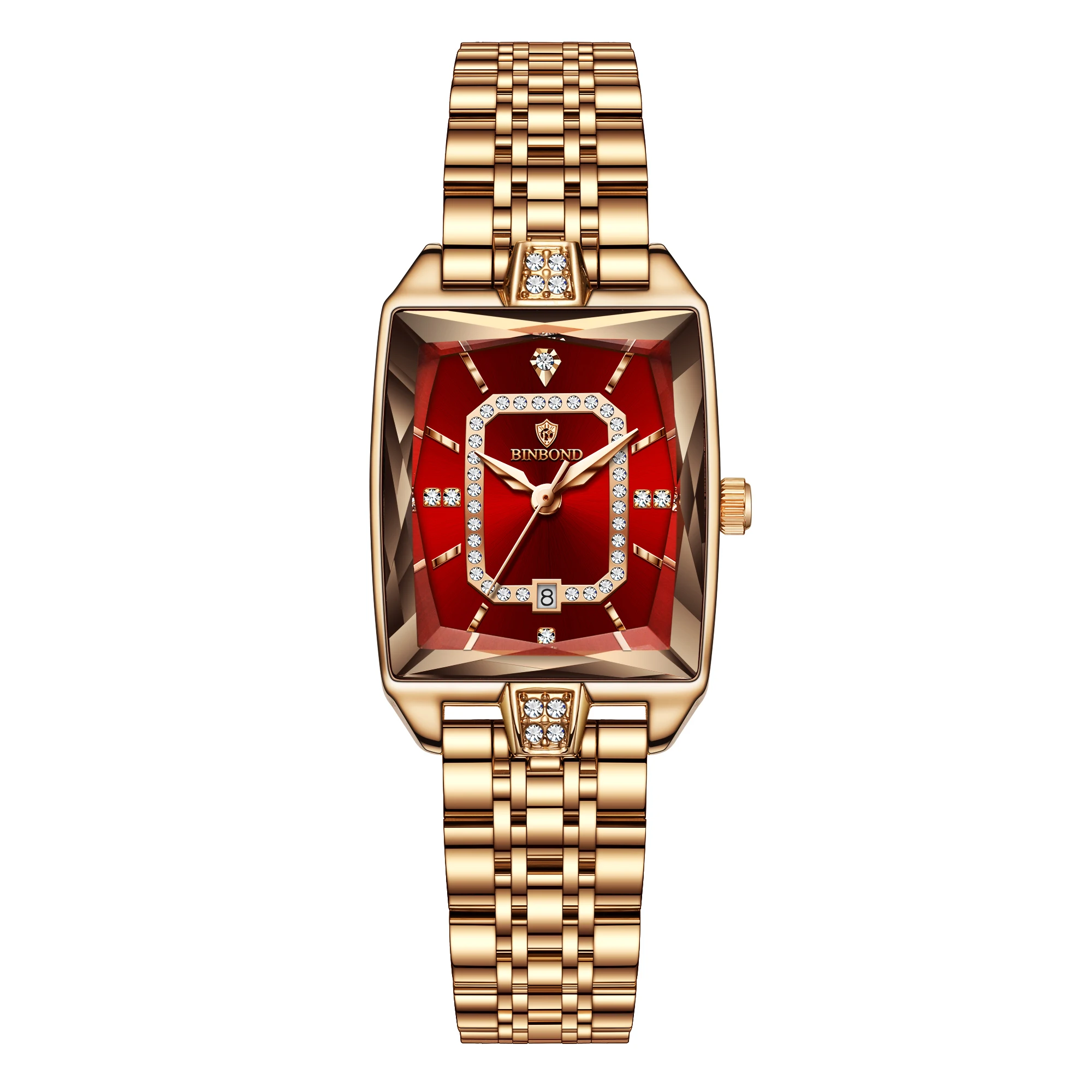 BINBOND Zircon Luxury Reloj Original Sturdy Auto Date Waterproof  Women's Watches Ladies Wristwatch Quartz Watch For Women +Box