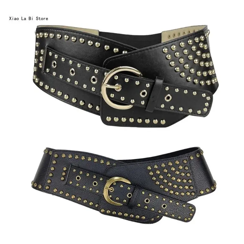 Subculture Belt for Women Fashion PU Leather Belt Gothic Rivets Studded Waistband for Dresses 2000s Hot Girl Waist Decors XXFD