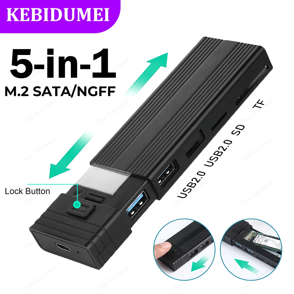 5-in-1 USB C HUB SSD HUB for M.2 NVMe SATA With Disk Storage Function Type C Dock Station USB C Splitter For PC Laptop Macbook