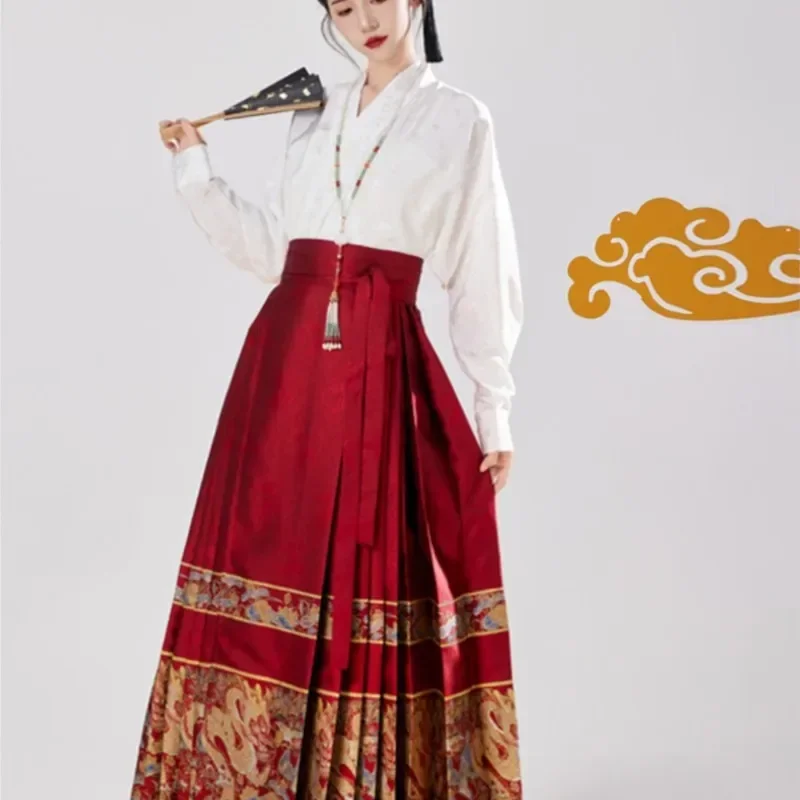 

New Original Imitation Makeup Flower Weaving Golden Horse Face Skirt Women's Daily New Chinese Style Ming Hanfu Mamian Dress