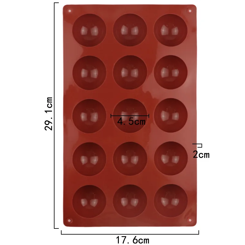 15-piece large semicircle silicone cake mold, chocolate mold, ice tray mold, fire paint wax standing mold
