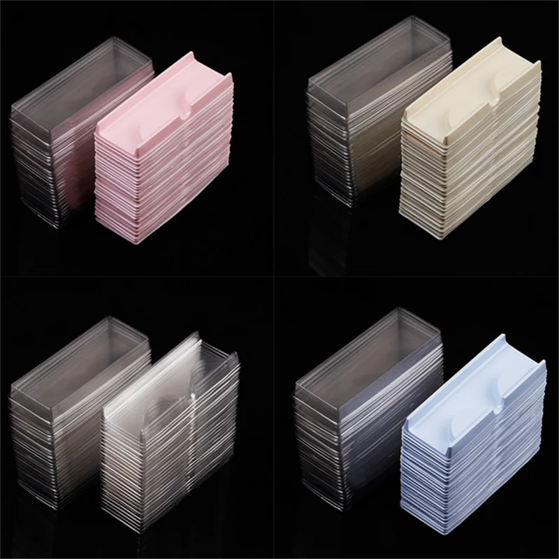 ピンクプラスチック偽まつげトレイ 50/100/200 個包装箱収納カバーシングルケースラッシュボックスまつげ卸売