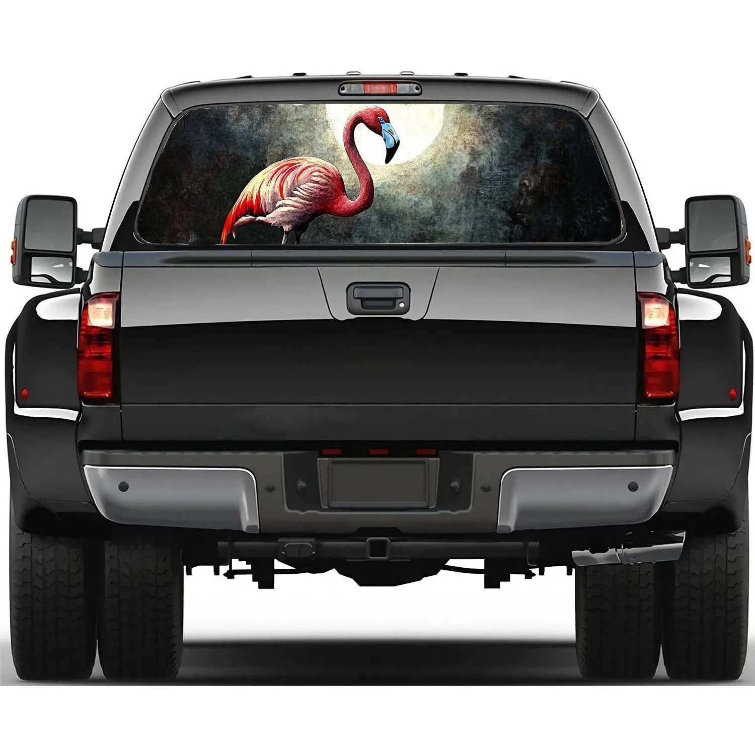 Pink Flamingo Full Moon Car Rear Windshield Sticker Truck Rear Window See Through Perforated Back Window Vinyl Decal Decoration