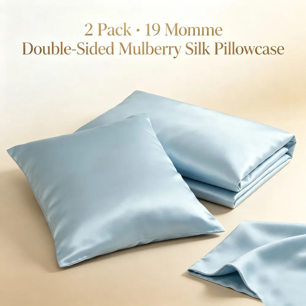 2 Pack Silk Pillowcase 19 Momme Double-Sided Soft 100% Mulberry Silk Hidden Zipper Set of 2 Silk Pillow Cover for Couple Bedroom