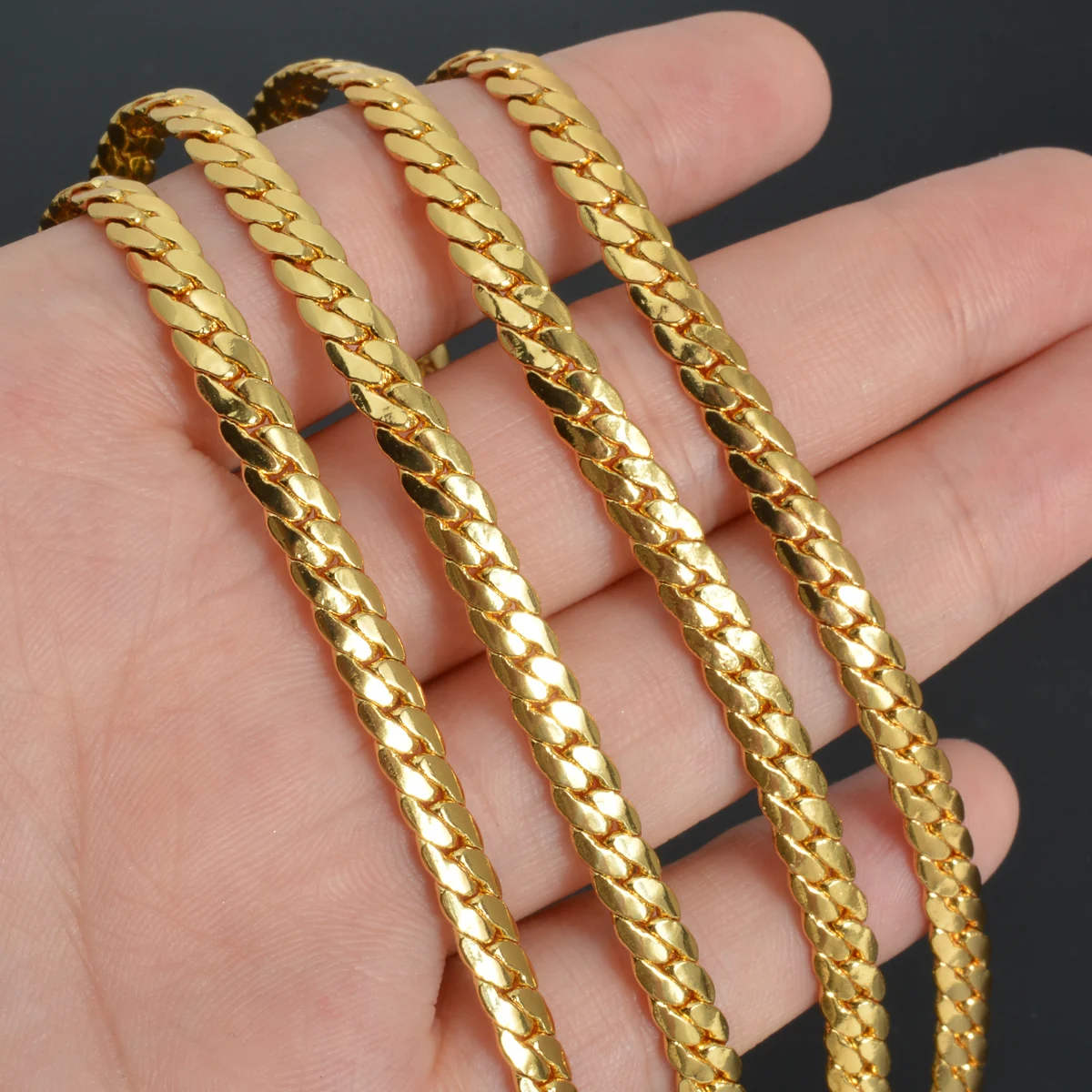 Men\'s Cuban Chain Necklace Hip Hop Gold Color Male Copper Snake Chain Necklace Wholesale Collares 4MM Womens Chain Jewelry Gift