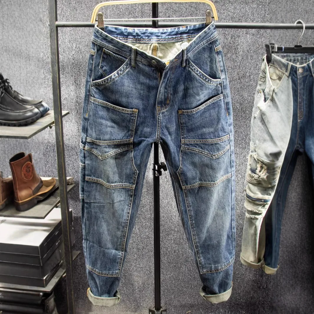Men's Harlan Workwear Jeans Spring Autumn Versatile Ripped Pants Straight Loose Fit Standard Waist Chinese Production