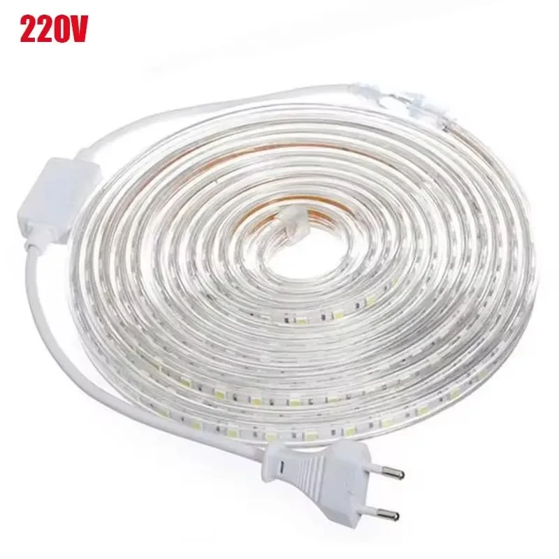 Led Strip 220V Smd 5050 White Red Green Blue Led Strip Lights Waterproof 1M 2M 5M 10M 20M Flexible Outdoor Lamp Led Tape Eu Plug