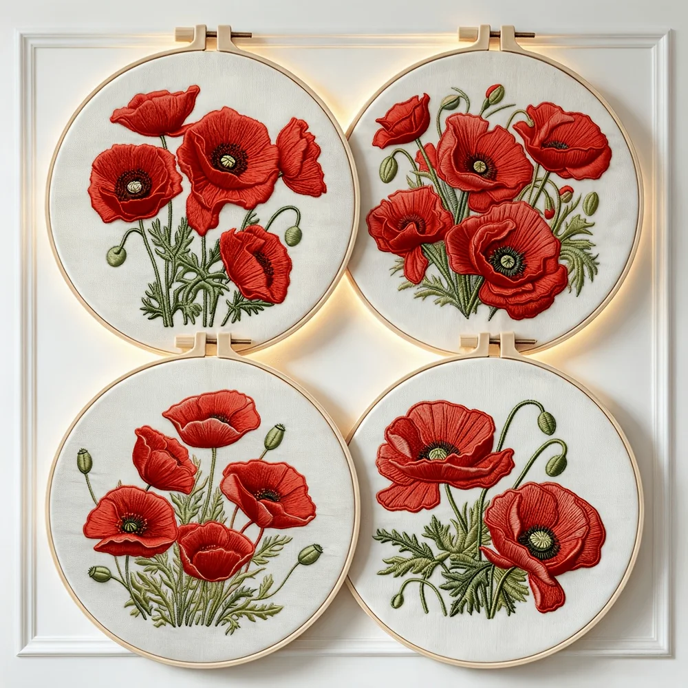 Embroidery Stitch Practice Kit For Adults Beginners Pre‑Printed Cloth Bamboo Hoop Thread Needles Hand‑Stitching Learning Craft