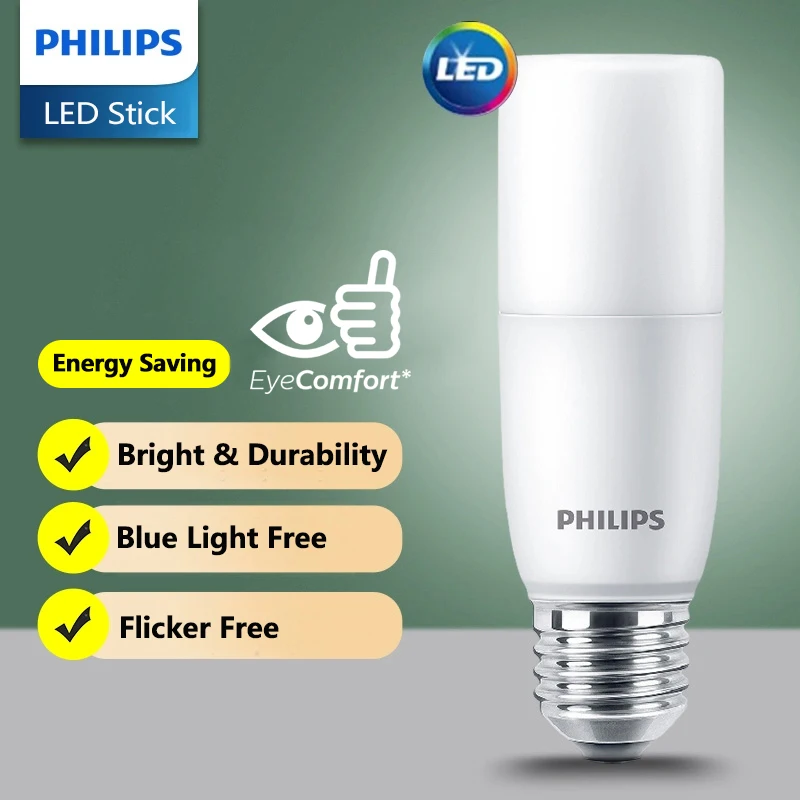 Philips 4pcs LED Stick E27 Bulb 5.5W 7.5W 9.5W Downlight AC 220V-240V 4000K 6500K White Original EyeComfort Light Flicker Free