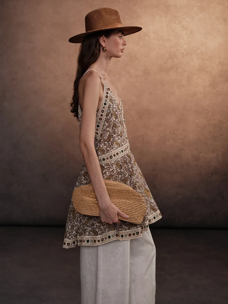 

DMON Bohochic Комплект из легкой хлопковой ткани: рубашка с длинным рукавом и юбка с узором «Цветы грецкого ореха», дышащий тонкий хлопок, женский, S...