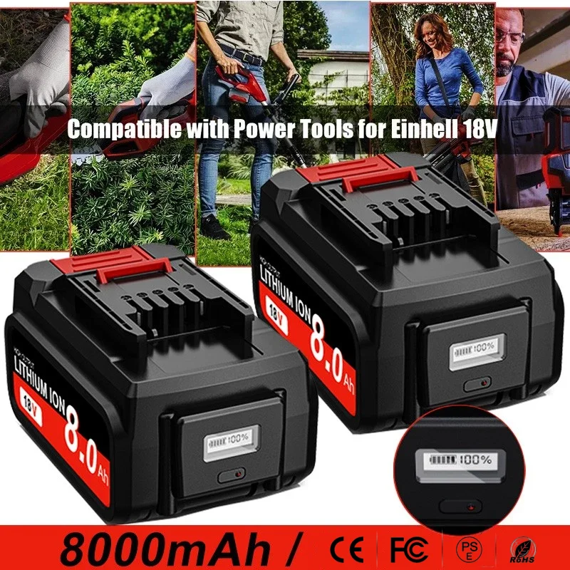 For EINHELL EIN18C2 18V 8.0Ah Battery Li-ion Replacement Battery for Power X-change PX-BAT4 4511396 4511437 Power Tools