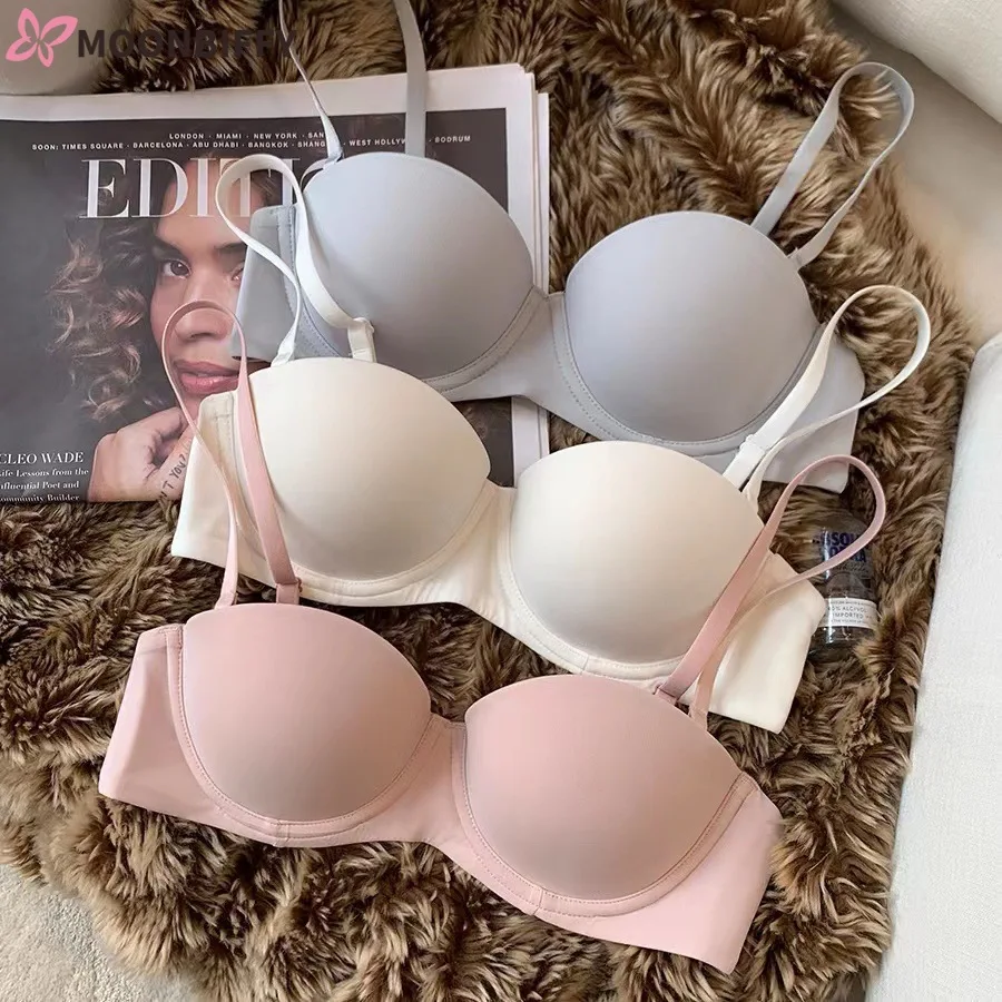 Womens 1/2 Cup Thickened Steel Ring Sexy Bra Underwear Push Up Big Breasts Smooth Seamless Bra Simple Comfort Bralette