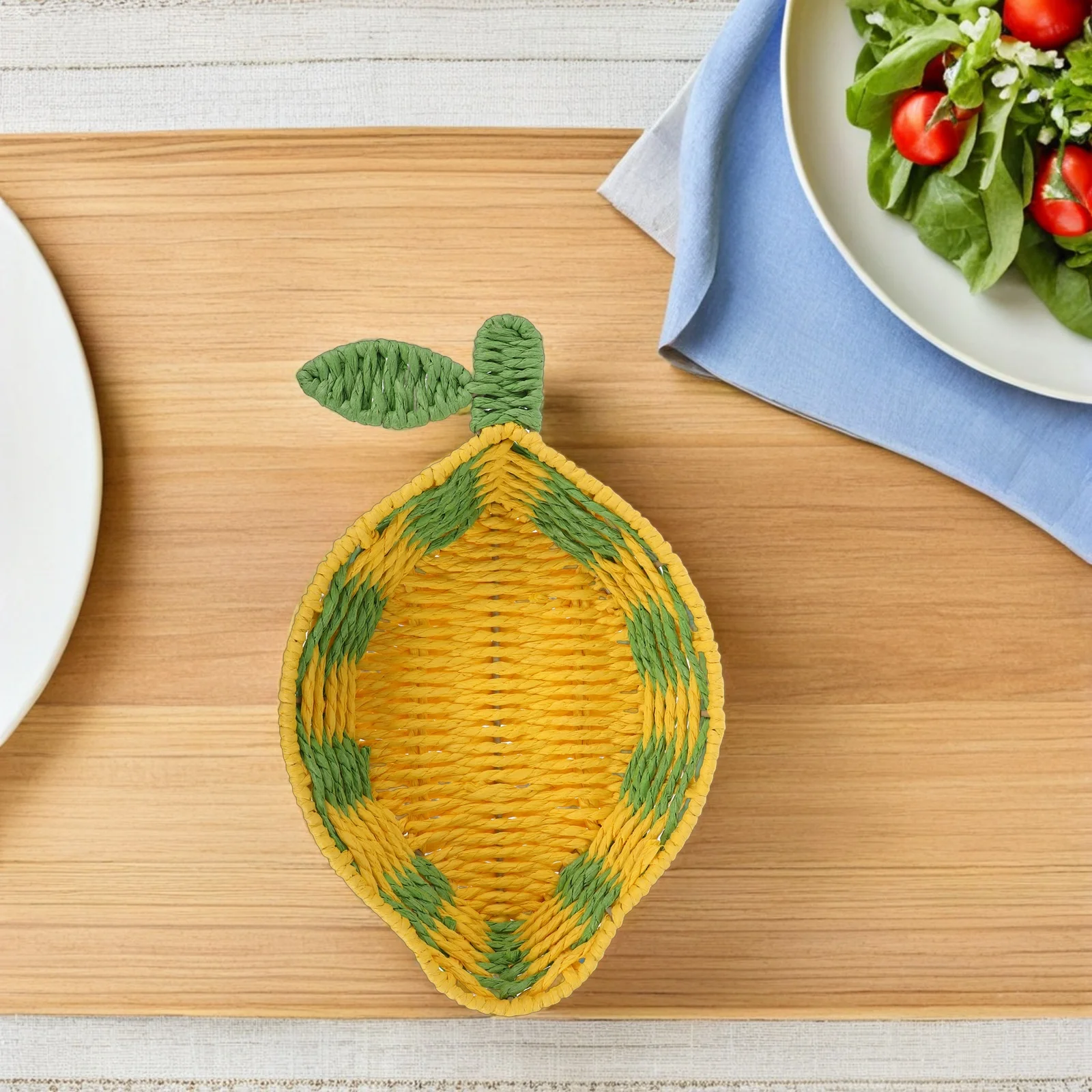 

Woven Produce Basket Fruit Shaped Bread Storage Handcrafted Paper Rope Breathable Kitchen Counter Organizer - Decorative