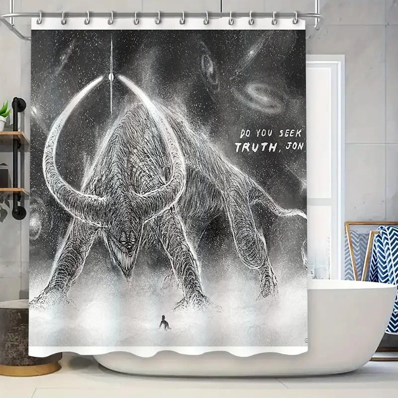 

Gothic Black Skull Bat Halloween Shower Curtain Set Spooky Horror Decor Bathroom Dark Art Tapestry