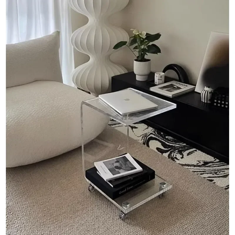 Acrylic Sofa Side Table, Snack Table On Wheels,clear rolling table