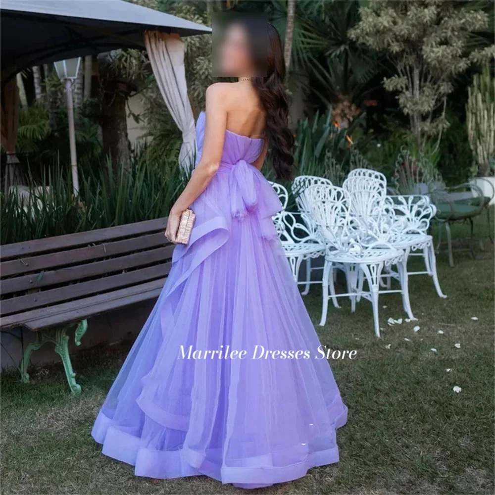 Debaklee-Robe de RhA-ligne en tulle sans bretelles violette élégante, longueur au sol sexy, dos ouvert avec nœud, robe de soirée de princesse