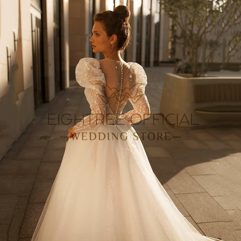 Eightree-vestidos de novia formales de línea a para mujer, vestidos de novia bohemios de manga larga con cuentas, baile de graduación, talla personalizada