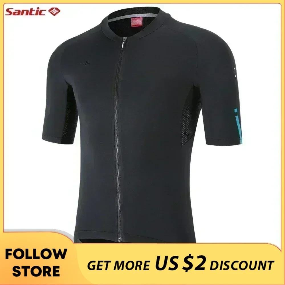 Santic Men\'s Cycling Short Sleeve Full Zipper Jersey MTB Bike Shirts Quick Dry Breathable Mesh Road Bicycle Clothing Asian Size