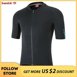 Santic Men's Cycling Short Sleeve Full Zipper Jersey MTB Bike Shirts Quick Dry Breathable Mesh Road Bicycle Clothing Asian Size