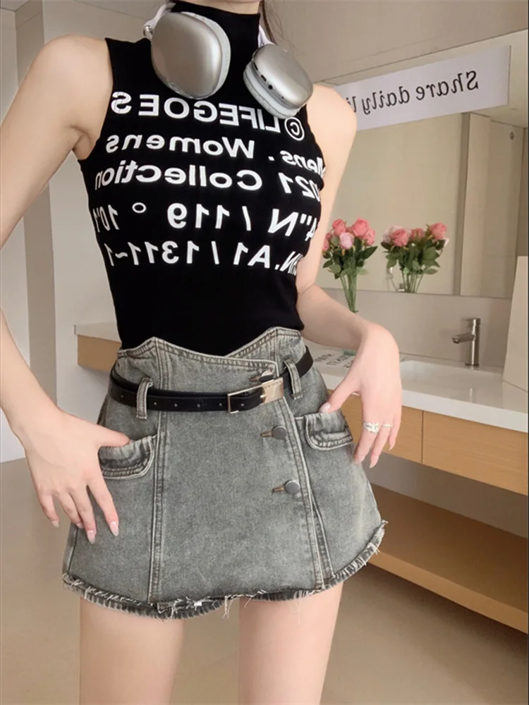 Irregular Short Denim Skirt Female High Waist Slimming A- Line Anti-Exposure Sheath Mini Skirt Women 2023 Spring Summer Faldas