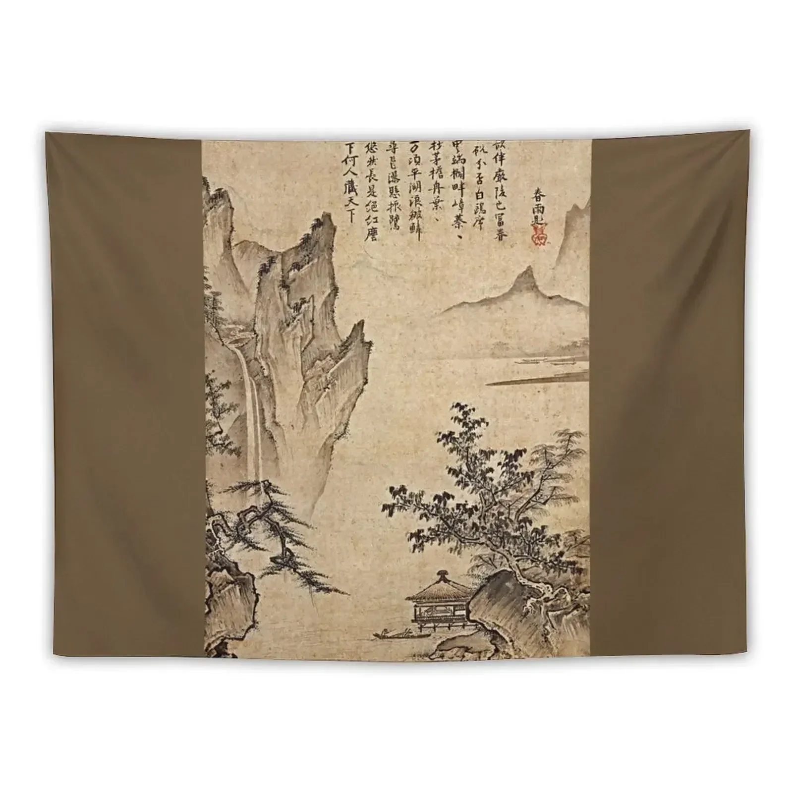 

Landscape with Pavilion (Restored Japanese Artwork) Tapestry Wall Art Bedroom Deco Tapestry