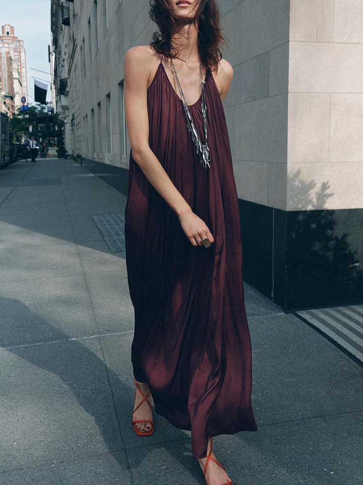 

Милое сексуальное длинное шелковое атласное платье Dr ZA2025, новое летнее поступление, модное бальное платье на молнии с высокой талией для женщин