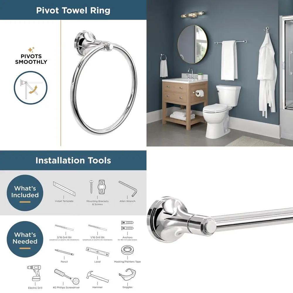 

4-Piece Bathroom Accessory Set: 18 + 6 Towel Rack, Toilet Paper Holder, Hand Towel Holder, Hook in Polished Chrome