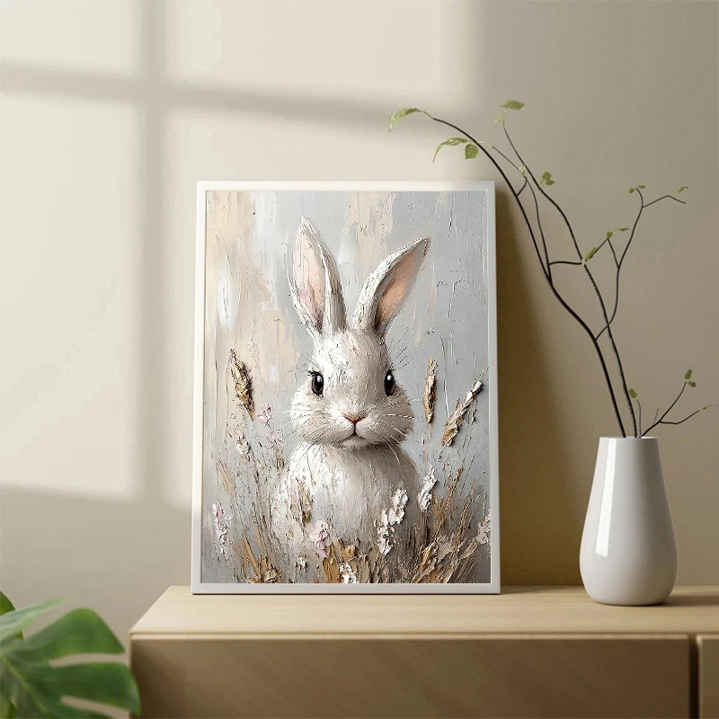 Boho Rabbit Bunny Vintage Poster Rustic Hare Cottagecore Print Canvas Painting Animal Wall Art Picture Easter Farmhouse Decor