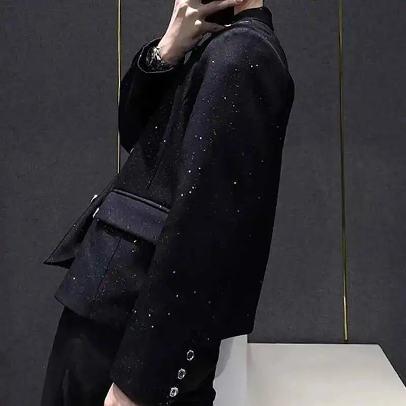 Chain Decorate Jacket Men Blazer Homme Luxury Banquet Jacket Blazer Masculino Shiny Jacket Club Party Blazer Men Stage Suit