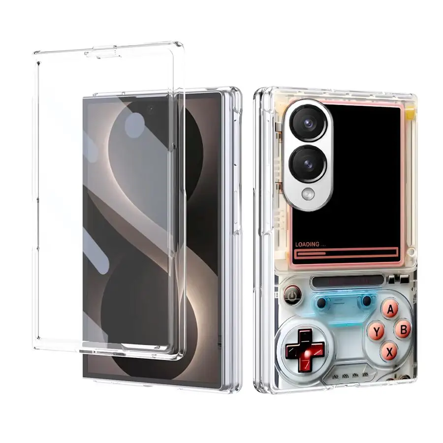 Pink Frame Game Console Case for Samsung Galaxy Z Fold 8 PC Hard Luxury ZFold8 ZFold 8 Transparent Phone Cover