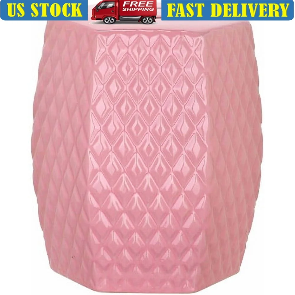 

Kids Pink Diamond Garden Stool Ceramic Water-Resistant Indoor Outdoor Storage Stylish Playroom Nursery Backyard Furniture