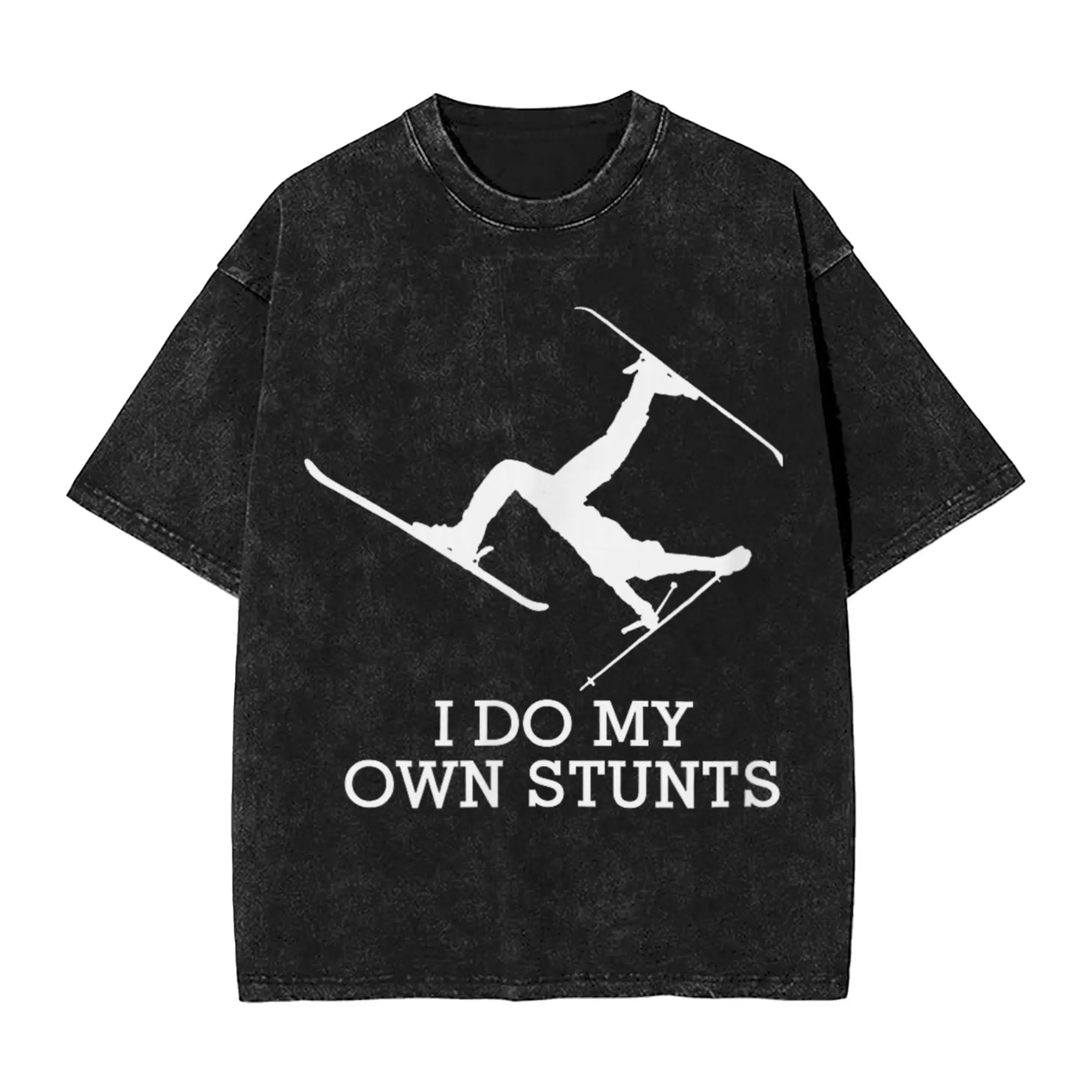 

Awesome I Do My Own Stunts Funny Skiing T-Shirt Men Round Neck Cotton Washed T Shirt Short Sleeve Tee Shirt Printing Tops