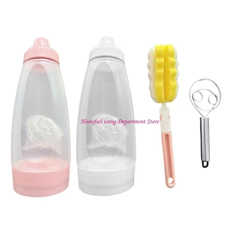 Pancakes Batter Mixer Bottle Set Large Capacity Mix Dispenser with Shaker Ball, Whisk, and Brush for Waffles, Cupcakes, Crepes