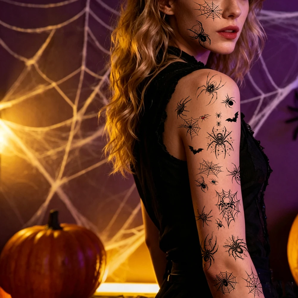 10pcs Halloween Spider Body Stickers for Men Women Waterproof Temporary Tattoos for Cosplay Spider Web Tattoo Sticker Body Art