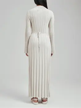 女士羅紋針織高領長袖中長連身裙,休閒秋冬時尚純色修身連身裙 6 最佳銷售 羅紋針織連身裙 - №6