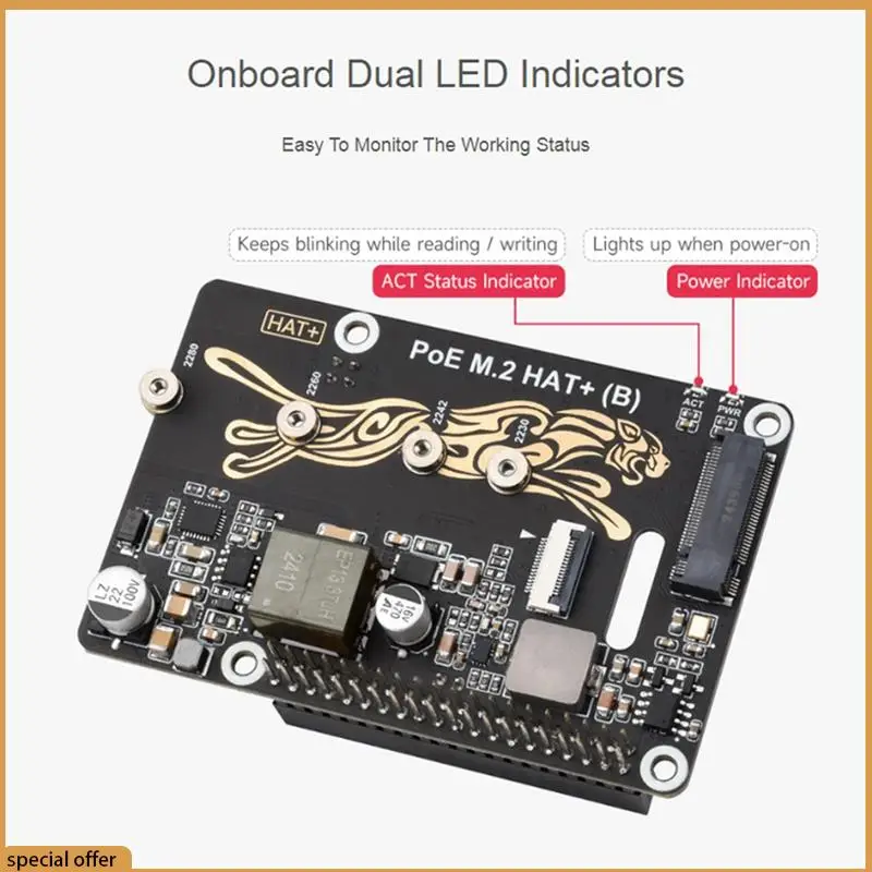 A68Z Raspberry Pi 5 Pcie To M.2 Erweiterungsplatine mit Poe HAT(B) unterstützt Nvme Protocol M.2 Solid State Drive Leseschrift