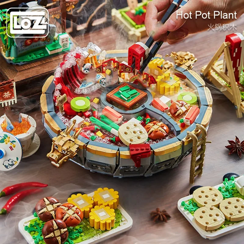 

Loz Hot Pot Building Blocks Chinese Food Model Sichuan Food Set Toy Mini Assembled Building Bricks Toys for New Year Gift 2023