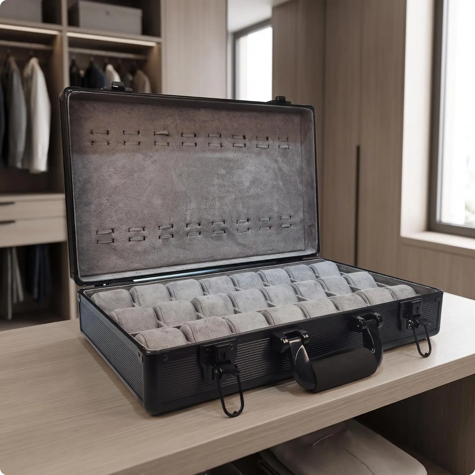 Aluminum Alloy Watch Box Storage 24 Slot Velvet Interior Portable Suitcase Style Case for Travel Home Collection