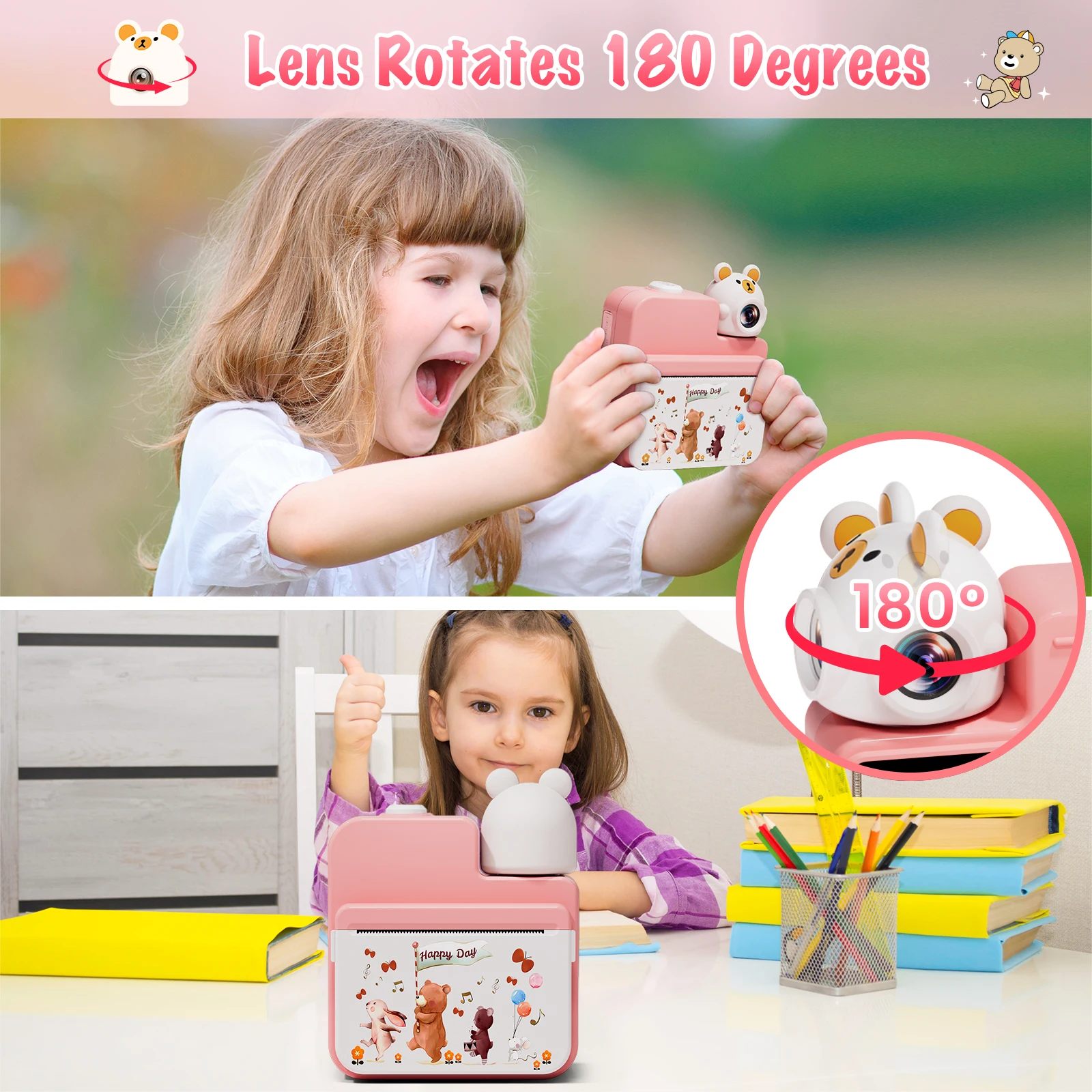 Gofunly-Appareil photo instantané pour enfants, carte 32 Go, 3 papiers d'impression, appareil photo HD 3.0 P, impression instantanée pour enfants de 6 à 12 ans, 1080