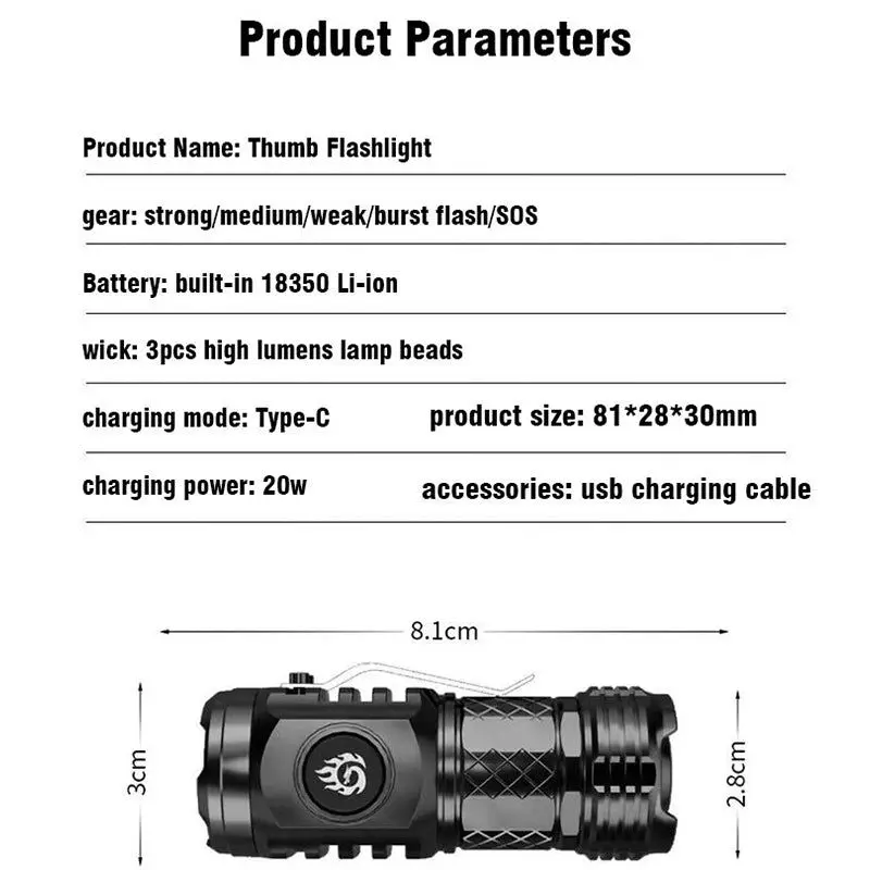 Flashlight, strong light, rechargeable, super bright, portable lighting, long-range home mini LED three eye small steel cannon