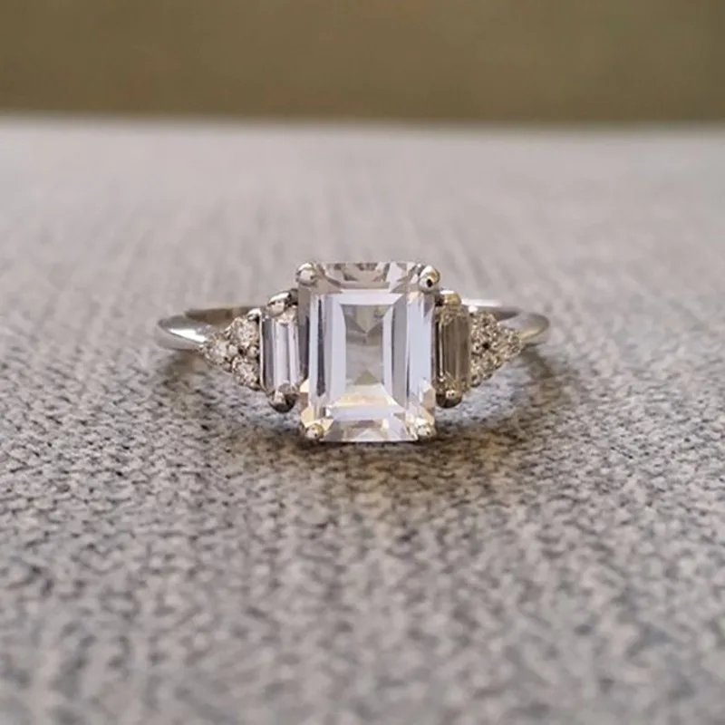 

Jianjie Light Luxury Inlaid Square Green White Cut Zicron Women's Rings Delicate Charming Party Female Ring Accessories Trendy