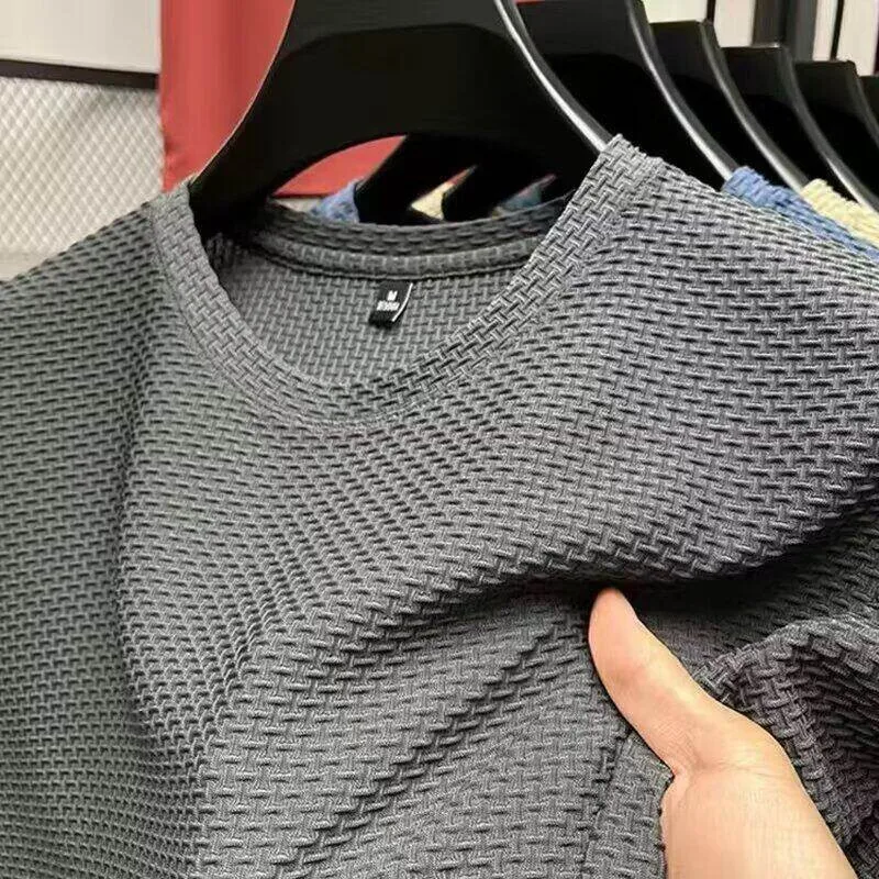 Ice Silk Mesh Bamboo Speed Dry Short Sleeve Men's T-Shirt Casual Loose Fit Summer New Style Fashion Breathable round Neck Top