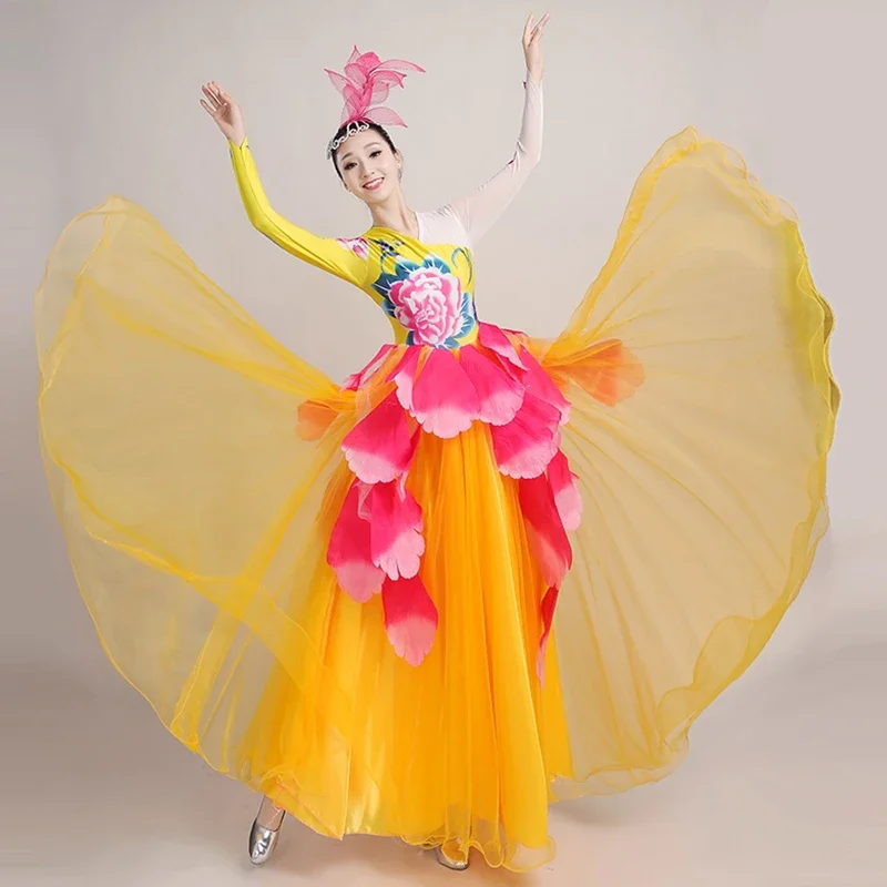 Long robe Flamenco fille Skirts yellow Flamenco Dresses For Women Girls Spanish Bullfight Belly Dance Dress Skirt